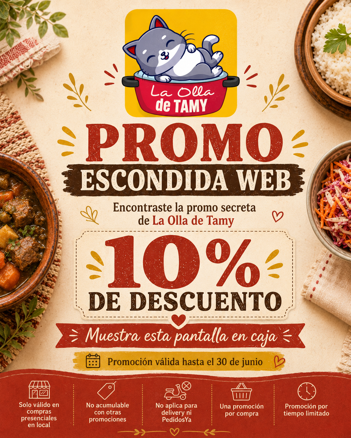 Promo escondida web La Olla de Tamy 10% de descuento